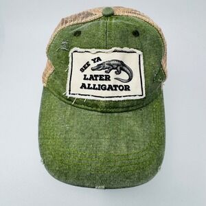 Brief Insanity See Ya Later Alligator Green Distressed Mesh Trucker Hat Snapback